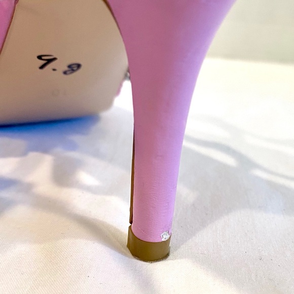 Azelea Wang Sorrel-Pink Rhinestone Slingback Kitten Heeled Pumps Size 10 - Picture 13 of 14